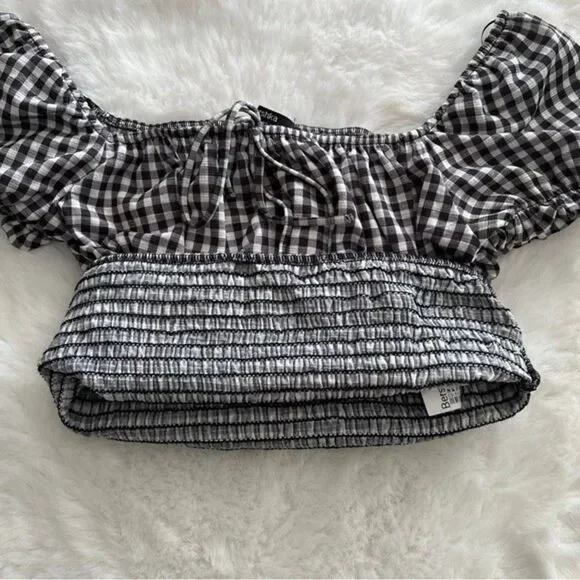 Bershka Gingham Cropped Top Black - Picture 11 of 15